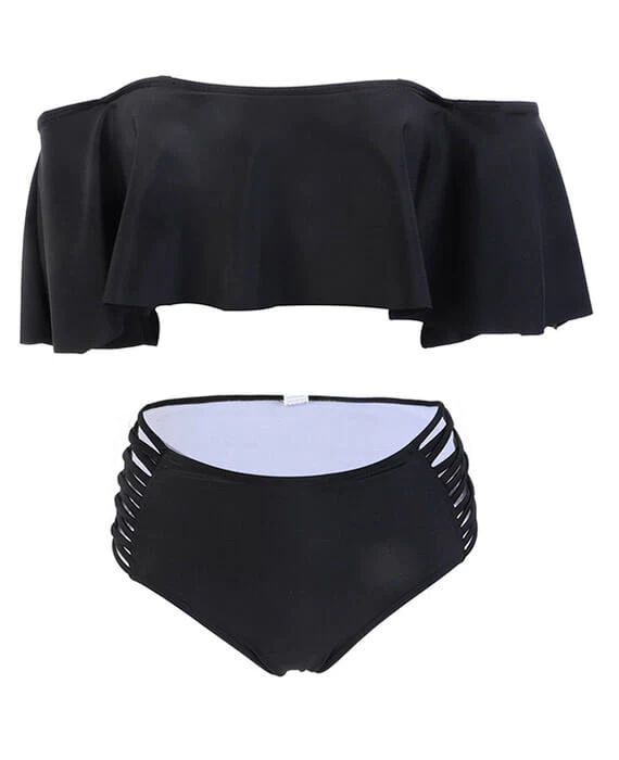 Off the Shoulder High Waist Push Up Bikinis Sets