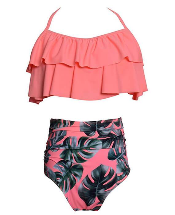 Ruffle Flounce Crop with High Waist Bottom Bikini Sets