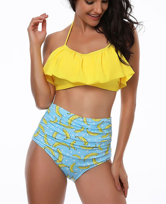 Ruffle Flounce Crop with High Waist Bottom Bikini Sets