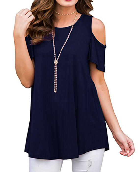 Cold Shoulder O-Neck Casual Short Sleeve T-Shirts