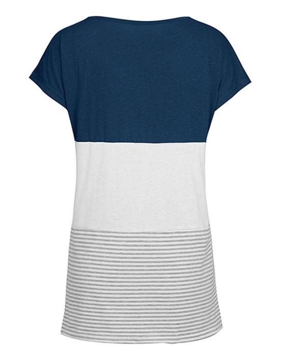 O-Neck Stitching Striped Short Sleeve T-Shirt