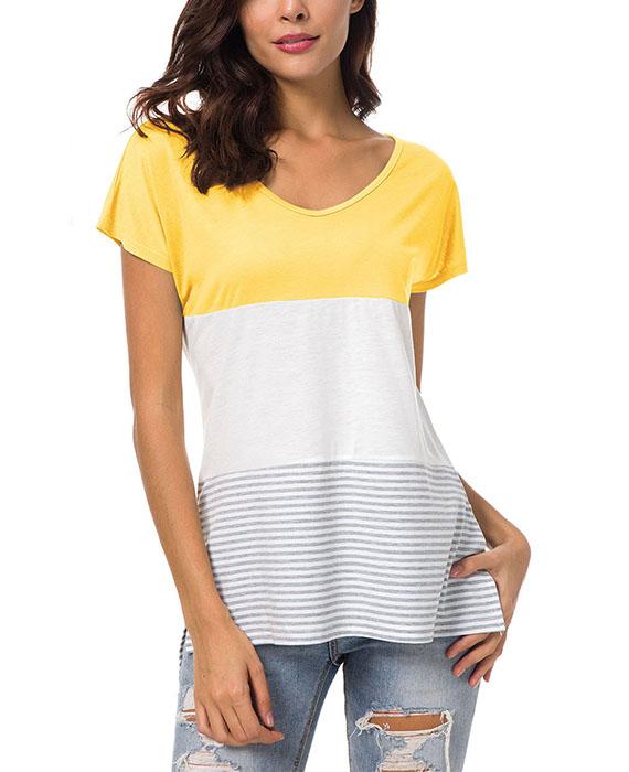 O-Neck Stitching Striped Short Sleeve T-Shirt