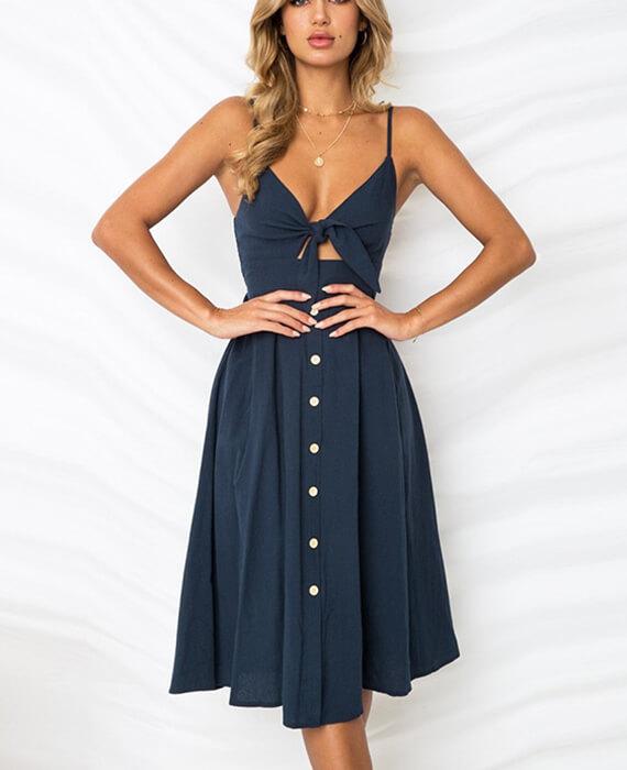 Spaghetti Strap Cold Shoulder Dress