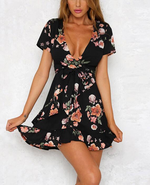 Bohemian Style Deep V-Neck Floral Print Dress 2