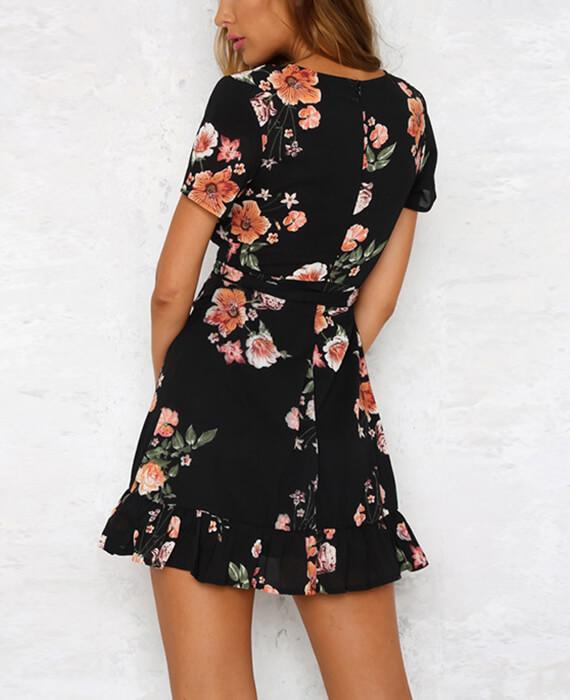 Bohemian Style Deep V-Neck Floral Print Dress 3