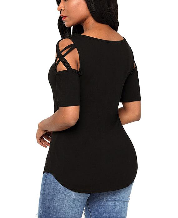 Casual Crisscross Cold Shoulder Basic T-Shirt