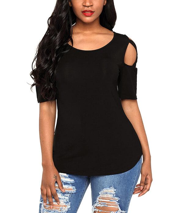 Casual Crisscross Cold Shoulder Basic T-Shirt