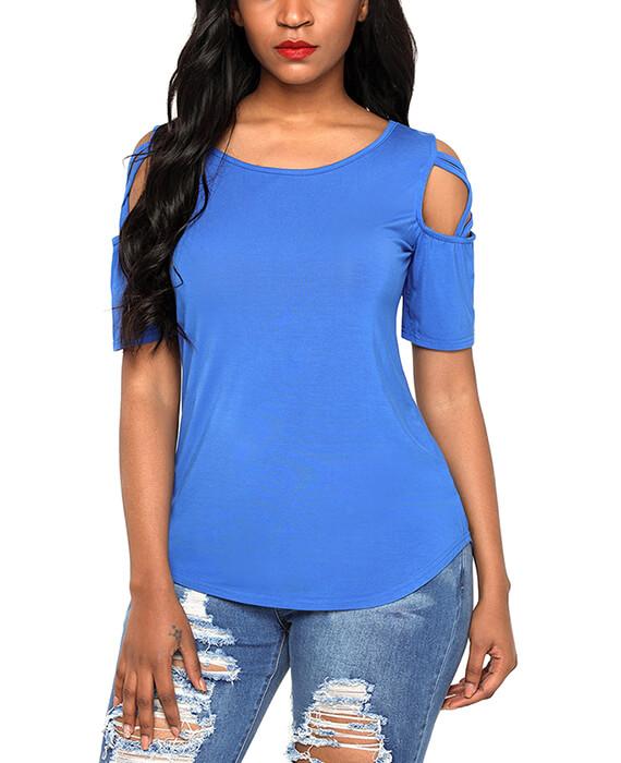 Casual Crisscross Cold Shoulder Basic T-Shirt