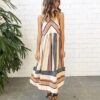 Stripe Print Boho Beach Maxi Dresses