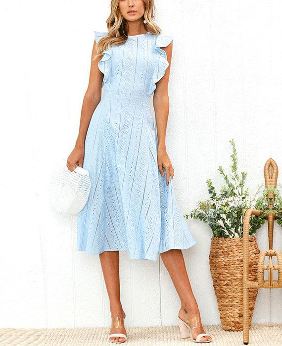 Lotus Lace Midi Dress Women's A Line Causal Dresses