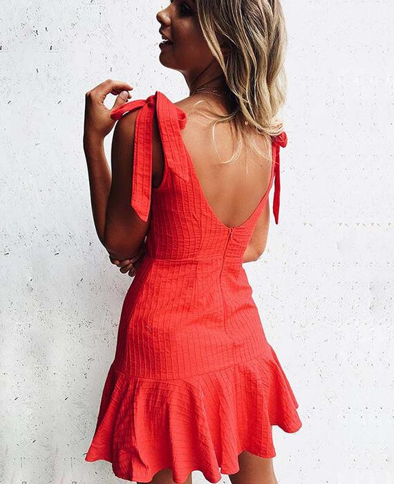 Sweet Plaid Ruffles Solid Color Mini Dress