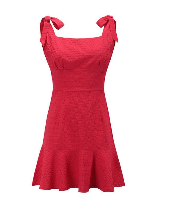 Sweet Plaid Ruffles Solid Color Mini Dress