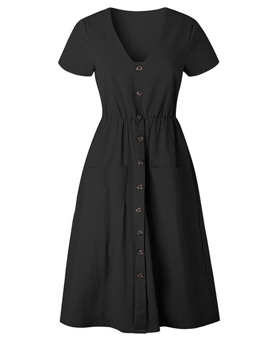 Tunic V-Neck Short Sleeve Cotton Midi Dresses