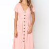 Tunic V-Neck Short Sleeve Cotton Midi Dresses