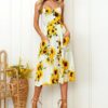 Sunflower Pineapple Floral Buttons Sleeveless Dress