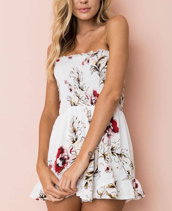 Boho Off the Shoulder Jumpsuits Floral Shorts Jumpsuit