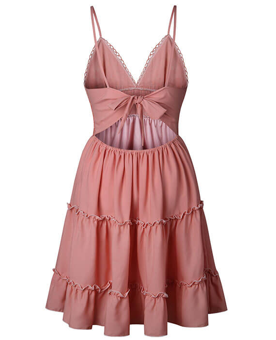 Lace Backless V-neck Sleeveless Mini Sundress