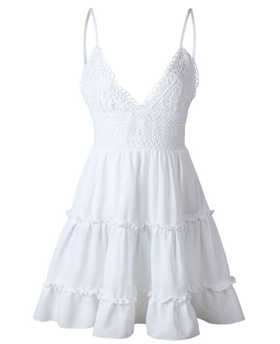 Lace Backless V-neck Sleeveless Mini Sundress