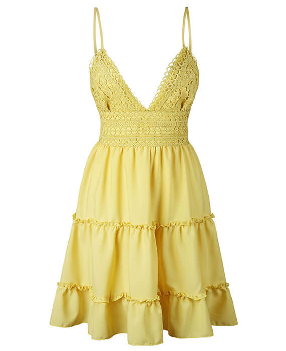 Lace Backless V-neck Sleeveless Mini Sundress