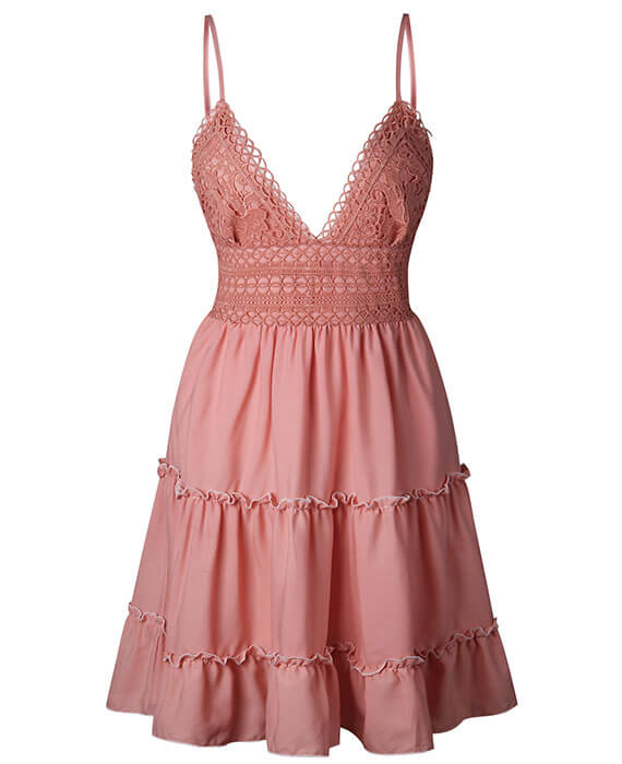 Lace Backless V-neck Sleeveless Mini Sundress