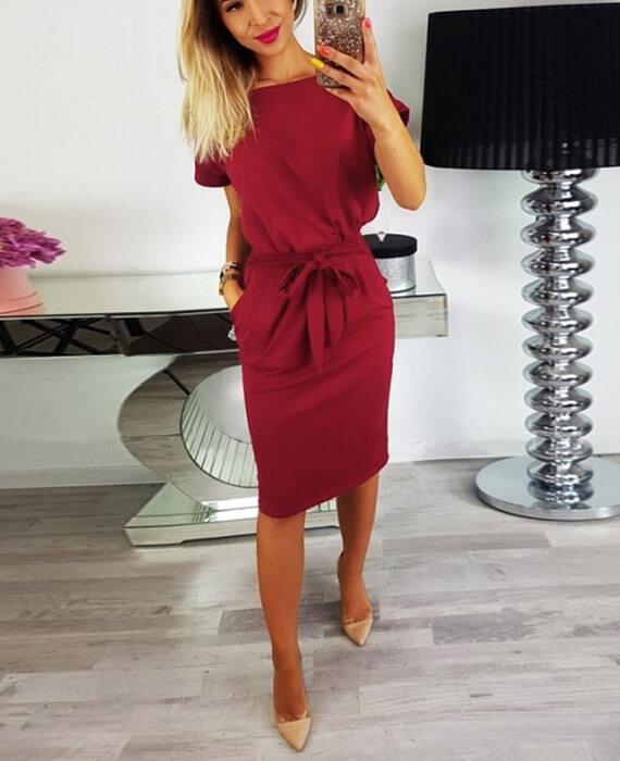 Casual Solid Color Lace Up Dress