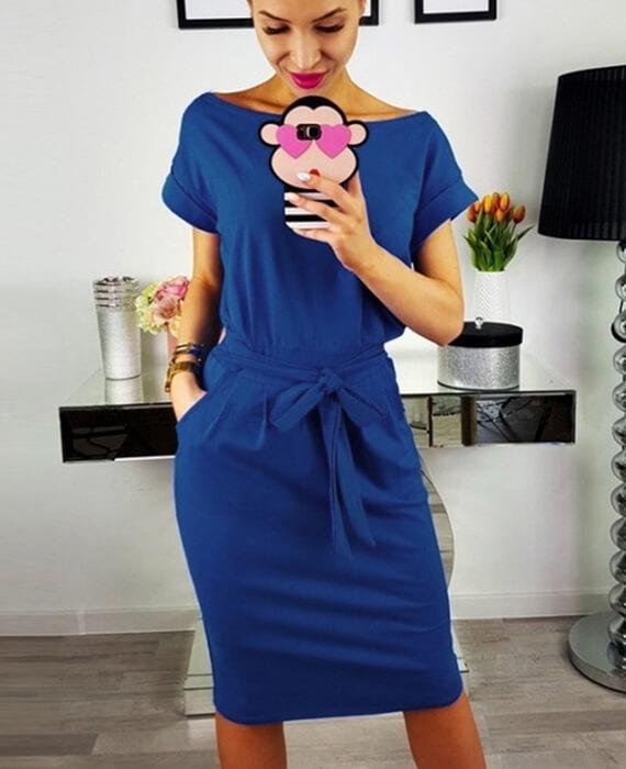 Casual Solid Color Lace Up Dress