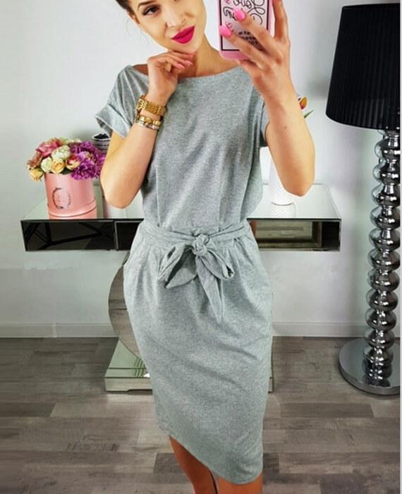 Casual Solid Color Lace Up Dress-5