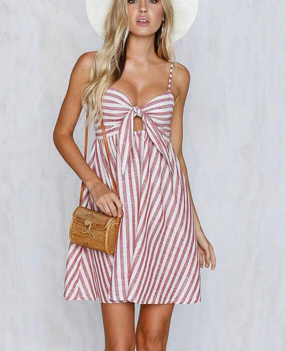 Stripes Sexy Bow Tie Sleeveless Dresses