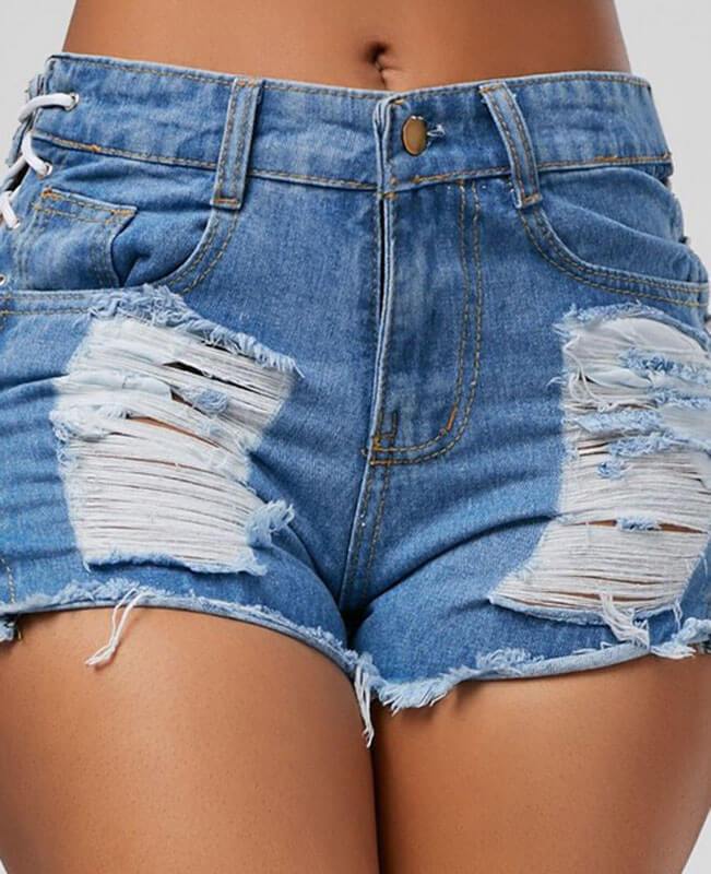 Bandage Lace Up Ripped Denim Shorts