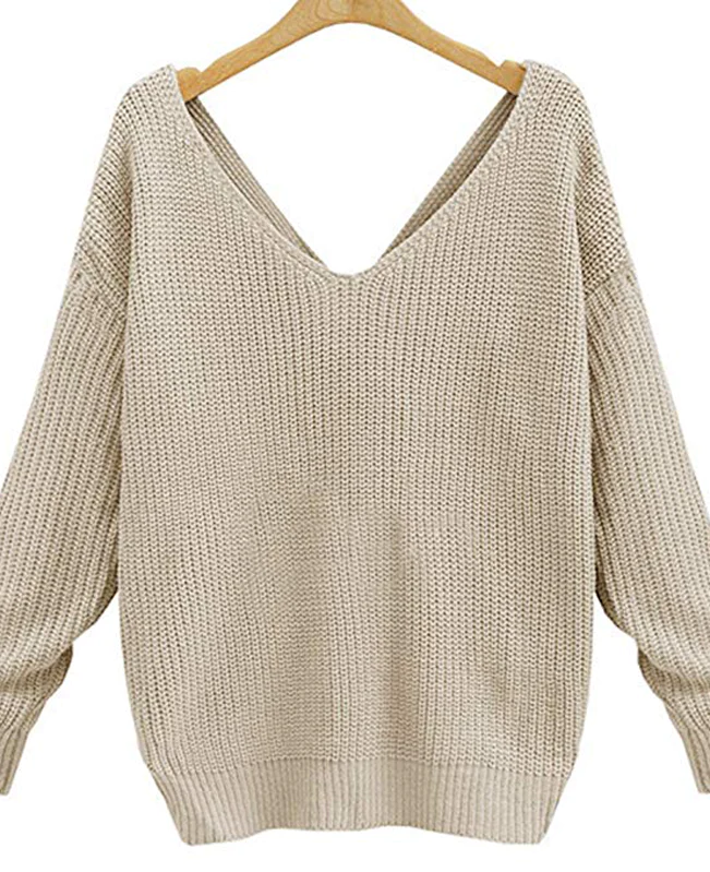Women's sexy Cross Backless Pullover Batwing Knitted Sweate