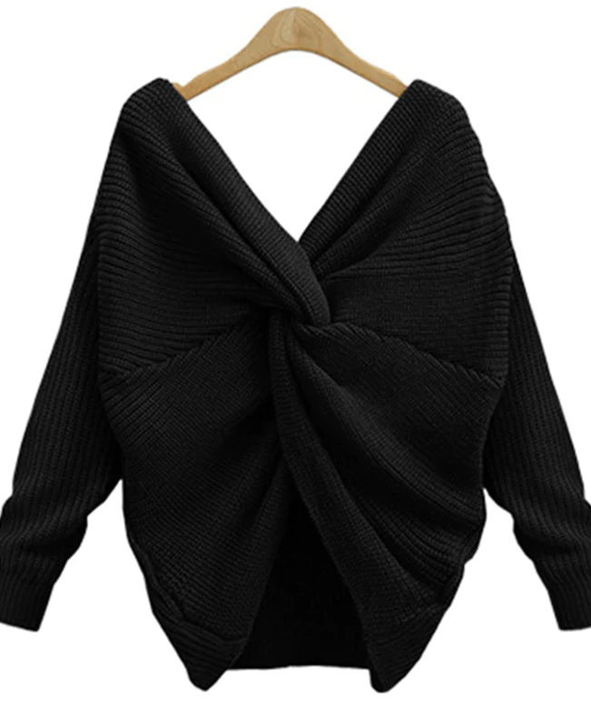 Sexy Cross Backless Batwing Knit Sweater
