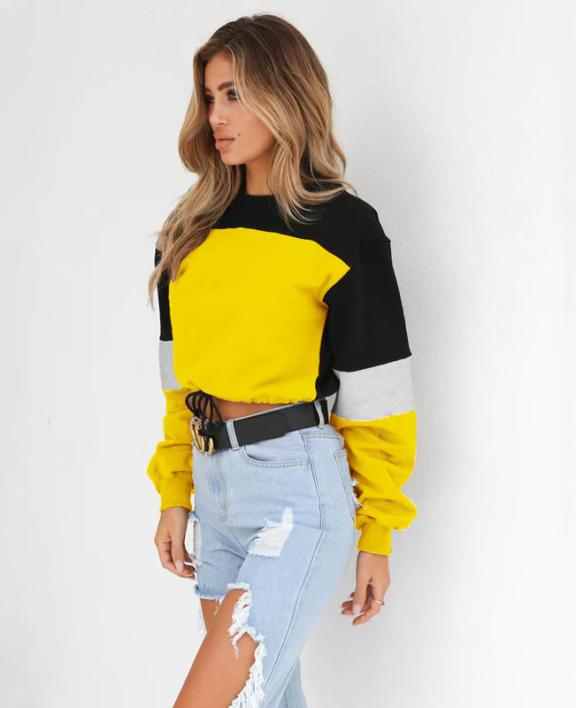 Color Patchwork Women Cropped Hoodie