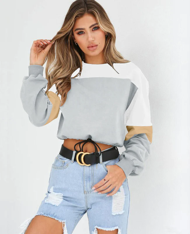 Color Patchwork Women Cropped Hoodie