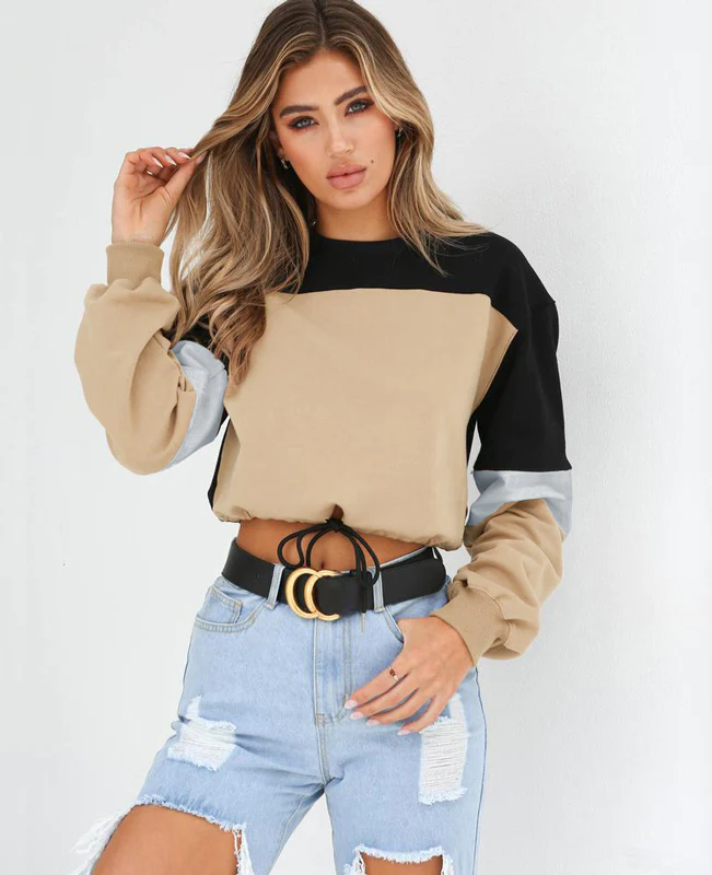 Color Patchwork Women Cropped Hoodie