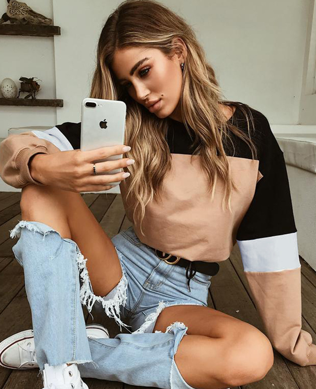Color Patchwork Women Cropped Hoodie-1