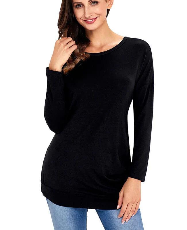 Casual Button Round Neck Long Sleeve Tees Shirts