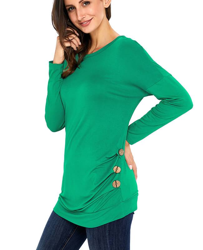 Casual Button Round Neck Long Sleeve Tees Shirts-10