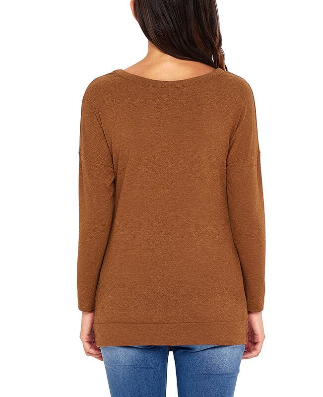 Casual Button Round Neck Long Sleeve Tees Shirts-12