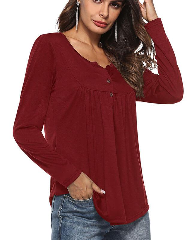 Casual Long Sleeve Button Ruffle Shirts