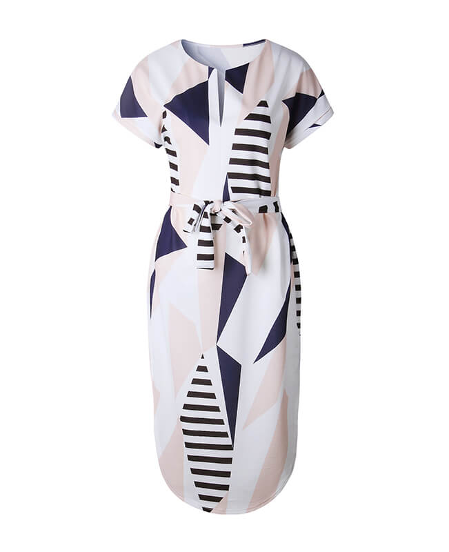 Geometric Pattern Color Block Dress