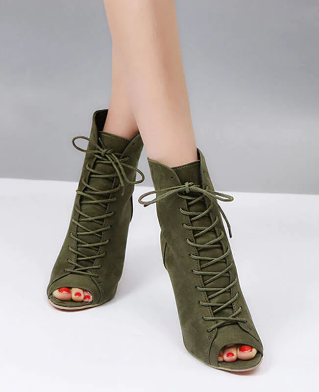 Lace Up Thin High Heel Peep Toe Boots-6