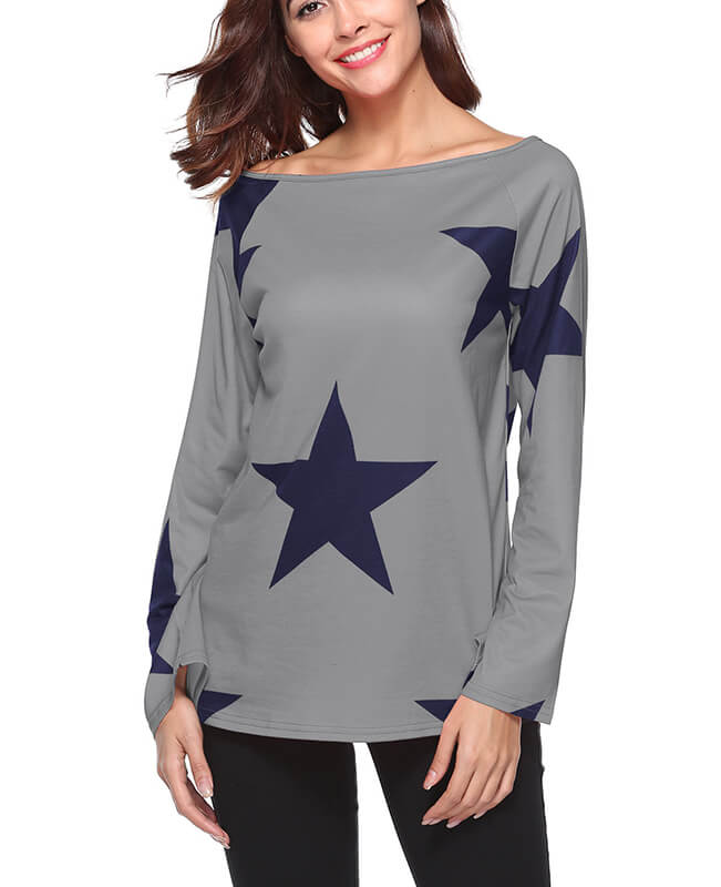 Star Print One Shoulder Tops
