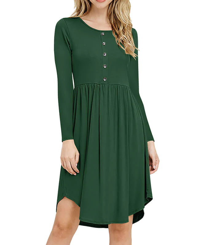 Solid Color Long Sleeve Casual Dresses