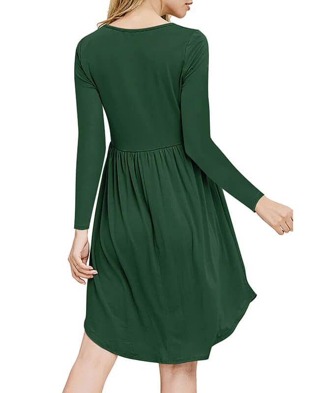 Solid Color Long Sleeve Casual Dresses-7