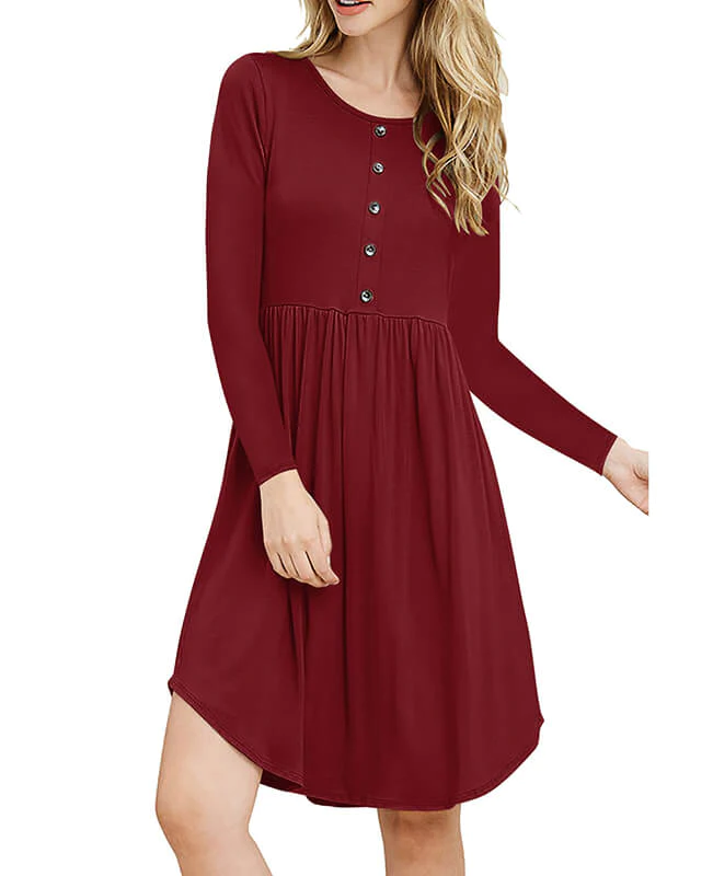 Solid Color Long Sleeve Casual Dresses