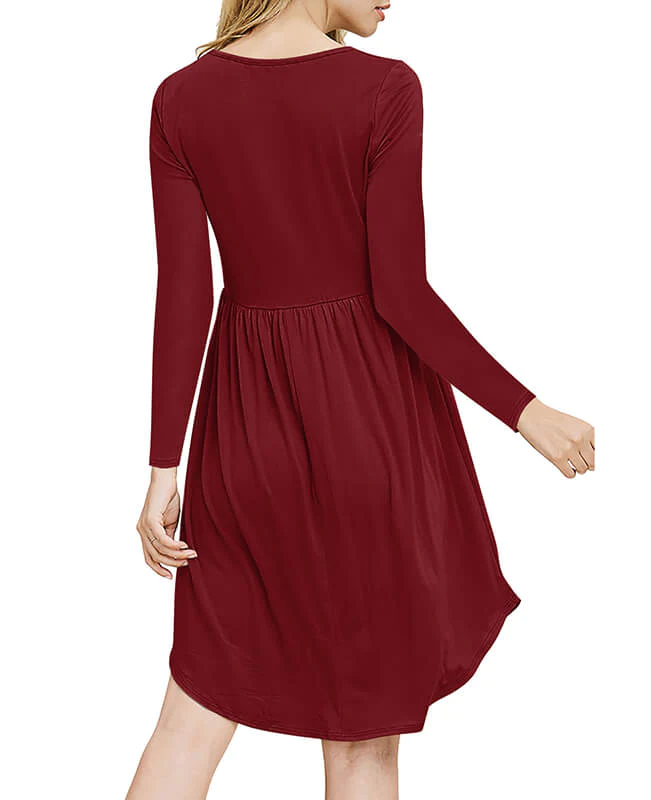 Solid Color Long Sleeve Casual Dresses-8