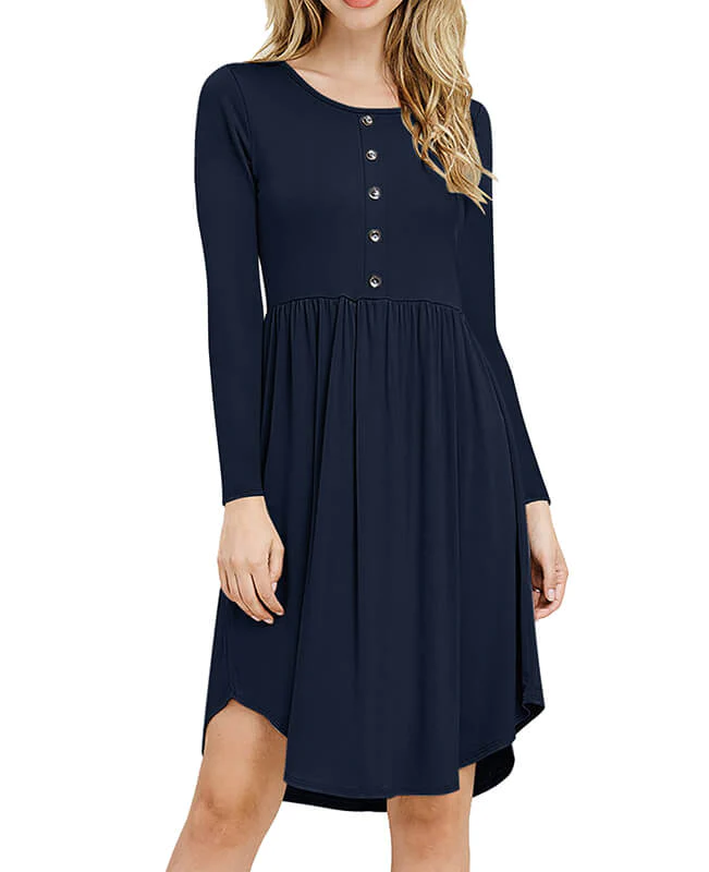 Solid Color Long Sleeve Casual Dresses