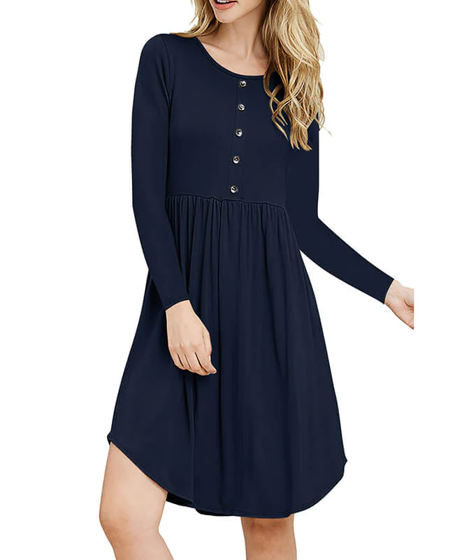 Solid Color Long Sleeve Casual Dresses-6