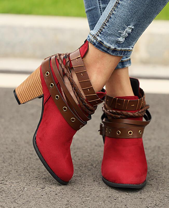 Metal Belt Chunky Heel Buckle Boots