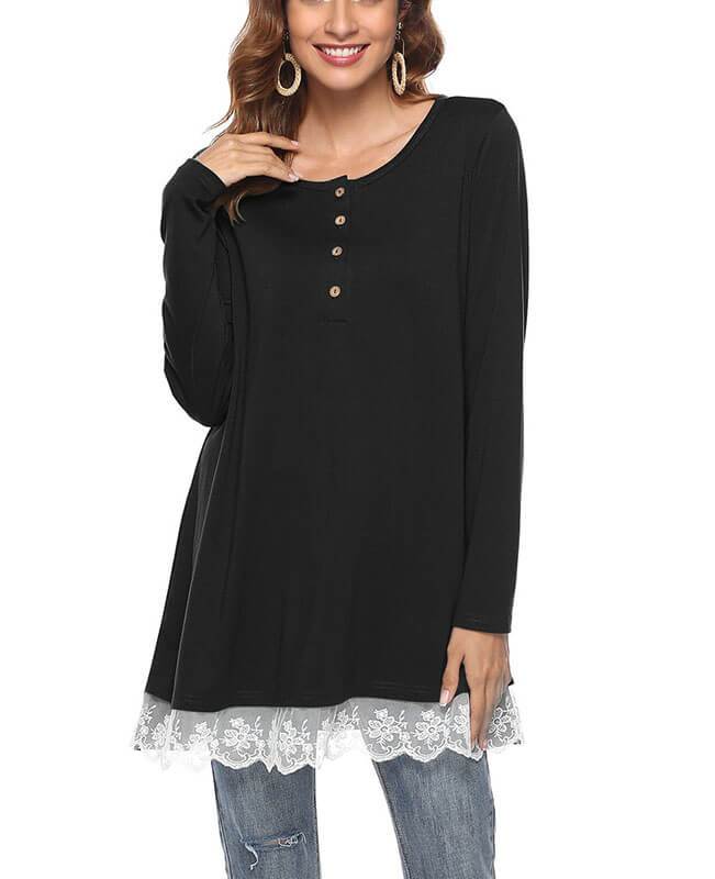 Lace Stitching Loose long sleeve shirts